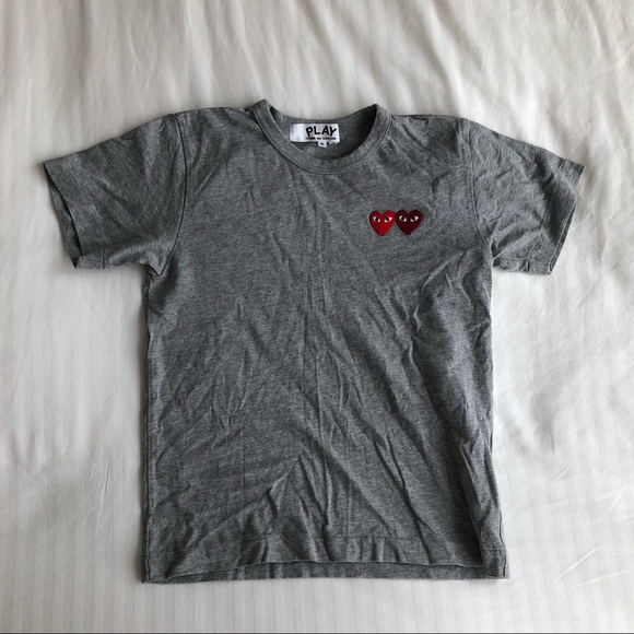 COMME DES GARÇONS PLAY WOMENS GREY DOUBLE HEART T-SHIRT - Picture 4 of 10